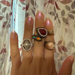Elegant Multi-Color Gemstone Ring Set